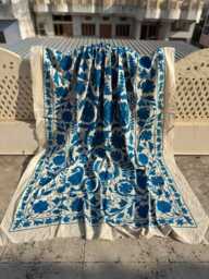 Cotton Suzani Hand-Embroidered Quilt, Heirloom-style Floral Embroidery, Handmade Ethnic Bedding Cover - thumbnail 1