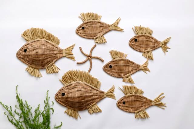 Wicker Fish Wall Decor, Coastal Nursery Set, Nautical Marine Art - image 1