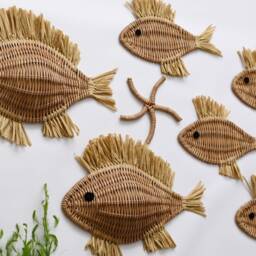 Wicker Fish Wall Decor, Coastal Nursery Set, Nautical Marine Art - thumbnail 2
