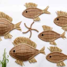 Wicker Fish Wall Decor, Coastal Nursery Set, Nautical Marine Art - thumbnail 4