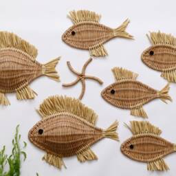 Wicker Fish Wall Decor, Coastal Nursery Set, Nautical Marine Art - thumbnail 3
