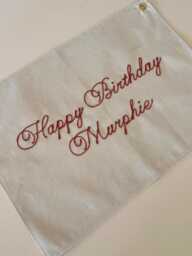 Custom Happy Birthday Hand Embroidered Cotton Canvas Flag - Vintage Look - Wall Tapestry Home Decor Chainstitch Banner Personalized