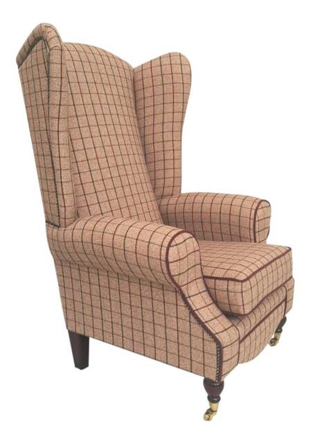Queen Anne Wing Back Cottage Fireside Chair Extra Tall High Balmoral Mullberry Tartan - image 1