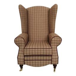 Queen Anne Wing Back Cottage Fireside Chair Extra Tall High Balmoral Mullberry Tartan - thumbnail 2