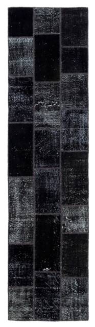 2.9' X 11.5' Black Handmade Turkish Patchwork Runner Rug, - 91 351 cm - image 1