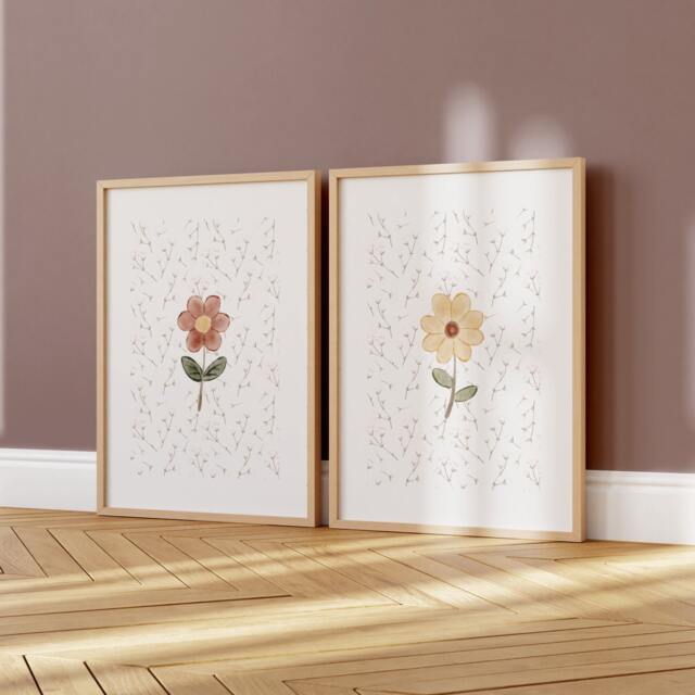 Vintage Floral Nursery Prints - Wildflower Wall Art, Set Of 2 - image 1