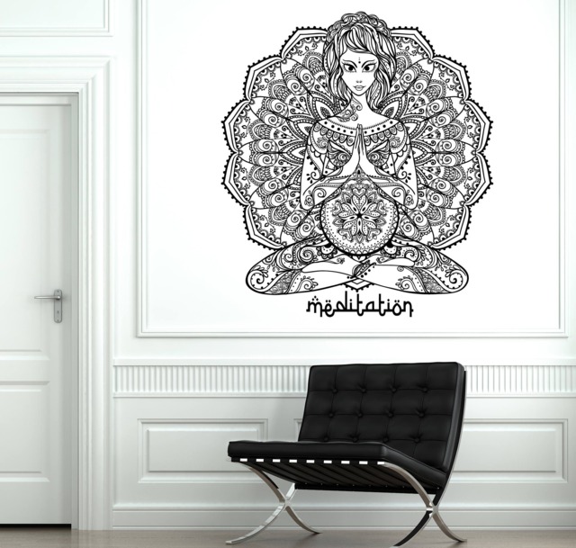Wall Vinyl Decal Oriental Yoga Mandala Indian Tattoos Style For Meditation Room - #2737Dn - image 1