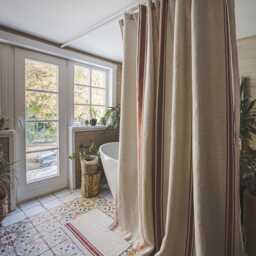 French Style Linen Shower Curtain - Striped Farmhouse Bathroom Natural Heavyweight Custom Sizes Available - thumbnail 3