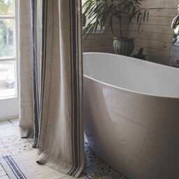 French Style Linen Shower Curtain - Striped Farmhouse Bathroom Natural Heavyweight Custom Sizes Available - thumbnail 4