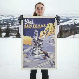 Ski Sun Peaks British Columbia Canada Felt Poster Banner - Vintage Ski Mountain Wall Art Gift. Camp Flag Pennant Home Decor. Usa Handmade - thumbnail 3