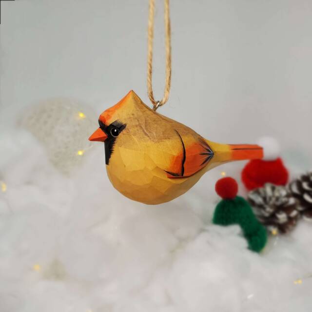 Northern Cardinal Female Christmas Decor Hand Carved Painted Bird Ornaments - image 1