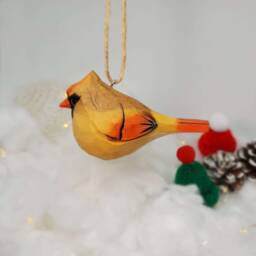 Northern Cardinal Female Christmas Decor Hand Carved Painted Bird Ornaments - thumbnail 3