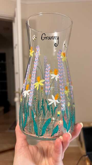 Personalised Floral Garden Vase, Hand Painted Flowers Glass Carafe, Valentines Love Gift, Birthday, Housewarming, Anniversary, Gift For Her - image 1