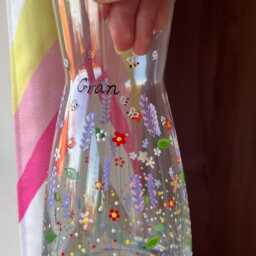 Personalised Floral Garden Vase, Hand Painted Flowers Glass Carafe, Valentines Love Gift, Birthday, Housewarming, Anniversary, Gift For Her - thumbnail 3