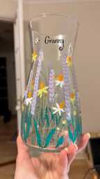 Personalised Floral Garden Vase, Hand Painted Flowers Glass Carafe, Valentines Love Gift, Birthday, Housewarming, Anniversary, Gift For Her - thumbnail 1