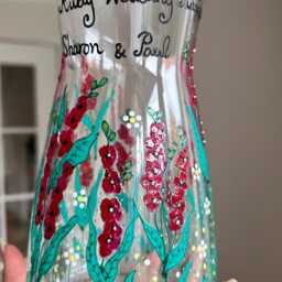 Personalised Floral Garden Vase, Hand Painted Flowers Glass Carafe, Valentines Love Gift, Birthday, Housewarming, Anniversary, Gift For Her - thumbnail 2