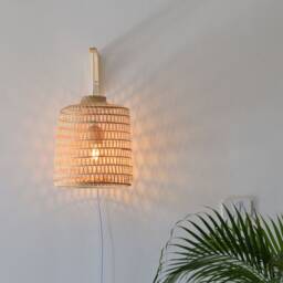 Woven Bamboo Plug-In Wall Sconce - Boho Style Pendant Light