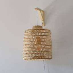 Woven Bamboo Plug-In Wall Sconce - Boho Style Pendant Light - thumbnail 3