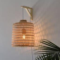 Woven Bamboo Plug-In Wall Sconce - Boho Style Pendant Light - thumbnail 2