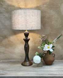 Handcrafted Mango Wood Table Lamp With Linen Shade - Polished Finish - thumbnail 1