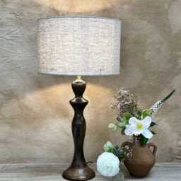 Handcrafted Mango Wood Table Lamp With Linen Shade - Polished Finish - thumbnail 2