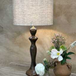 Handcrafted Mango Wood Table Lamp With Linen Shade - Polished Finish - thumbnail 4