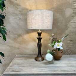 Handcrafted Mango Wood Table Lamp With Linen Shade - Polished Finish - thumbnail 3