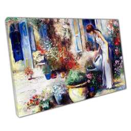 Elegant Woman in Garden Oil Painting - Classic White Dress Canvas Art For Home & Office Decor - thumbnail 1