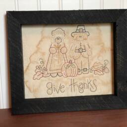 Give Thanks Thankful Pilgrams Primitive Stitchery Framed Print - thumbnail 3