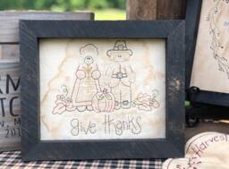 Give Thanks Thankful Pilgrams Primitive Stitchery Framed Print - thumbnail 1