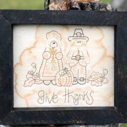 Give Thanks Thankful Pilgrams Primitive Stitchery Framed Print - thumbnail 2