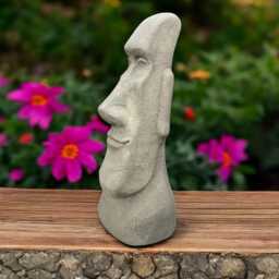 Stone Tiki Head Statue Concrete Moai Face Sculpture Polynesian Island Figurine Outdoor Garden Decor Cement Yard Ornament Exotic Tribal Gift - thumbnail 2