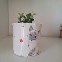 Handmade Ceramic Siamese Cat Planter Colorful Pottery Plant Pot - thumbnail 2