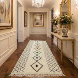 Handwoven Beni Ourain Runner Rug White Berber Design - thumbnail 3