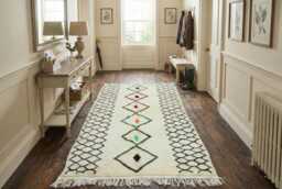 Handwoven Beni Ourain Runner Rug White Berber Design - thumbnail 1