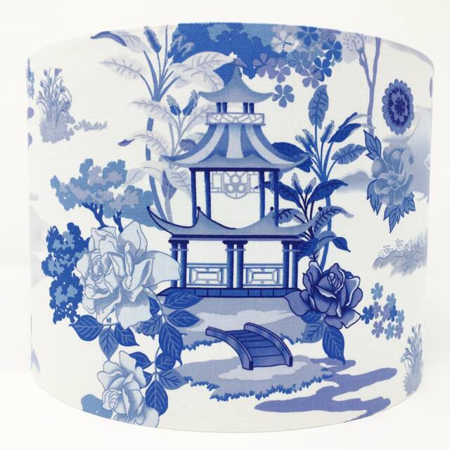 Oriental Style Lampshade, Japanese Pagoda, Blue Willow Lamp Shade, Light Shade For Table Or Ceiling Lights - image 1