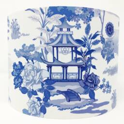 Oriental Style Lampshade, Japanese Pagoda, Blue Willow Lamp Shade, Light Shade For Table Or Ceiling Lights - thumbnail 1