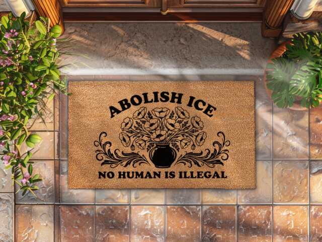 Political Awareness Abolish Ice Doormat - No Human Is Illegal Protest Outdoor Porch Decor Mat - image 1