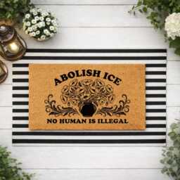 Political Awareness Abolish Ice Doormat - No Human Is Illegal Protest Outdoor Porch Decor Mat - thumbnail 3