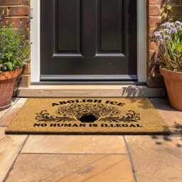 Political Awareness Abolish Ice Doormat - No Human Is Illegal Protest Outdoor Porch Decor Mat - thumbnail 2