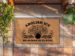 Political Awareness Abolish Ice Doormat - No Human Is Illegal Protest Outdoor Porch Decor Mat - thumbnail 1