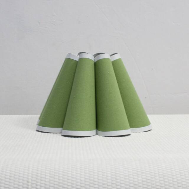 Handmade Green Fabric Lampshade With Beige Trim-97# - image 1