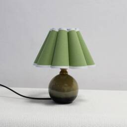 Handmade Green Fabric Lampshade With Beige Trim-97# - thumbnail 4