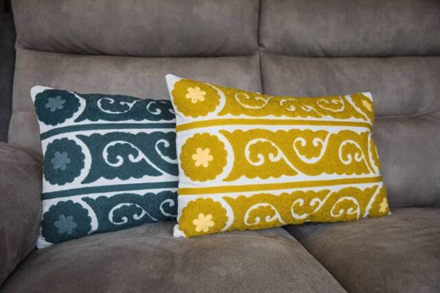 Embroidered Designer Cushion, Patterned Pillow Cover, Living Room Cushion, Tribal Cushion, Bed Cushion Cover, Grey Contemporary Pillow - image 1