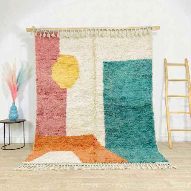 Teal Terracotta Block Rug, Abstract Moroccan Wool Custom Geometric Berber Carpet, Large Area Shag Modern Art Home Decor - image 1