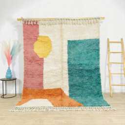 Teal Terracotta Block Rug, Abstract Moroccan Wool Custom Geometric Berber Carpet, Large Area Shag Modern Art Home Decor - thumbnail 1