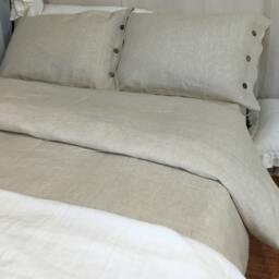 Natural Linen Duvet Cover With Wood Button Closure, Washed Linen, Queen Duvet Cover, King Linen Bedding - thumbnail 2