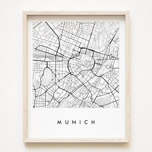 Munich Map Hand Drawn Street Print Germany City - Art Print Travel Decor Graduation Wedding Anniversary Gift European Wall - image 1
