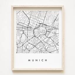 Munich Map Hand Drawn Street Print Germany City - Art Print Travel Decor Graduation Wedding Anniversary Gift European Wall - thumbnail 1