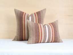Sienna Stripe Wool Pillow Cover, Tan Striped Cover - Made To Order - thumbnail 1